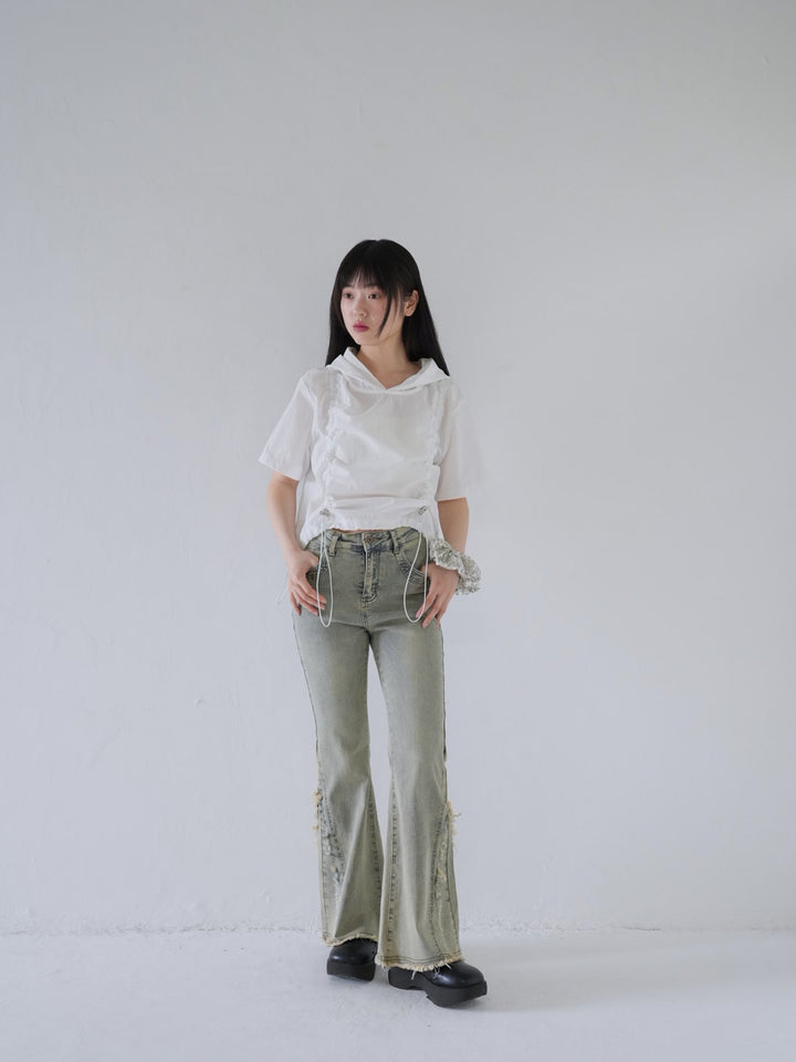 hooded drawstring crop tee