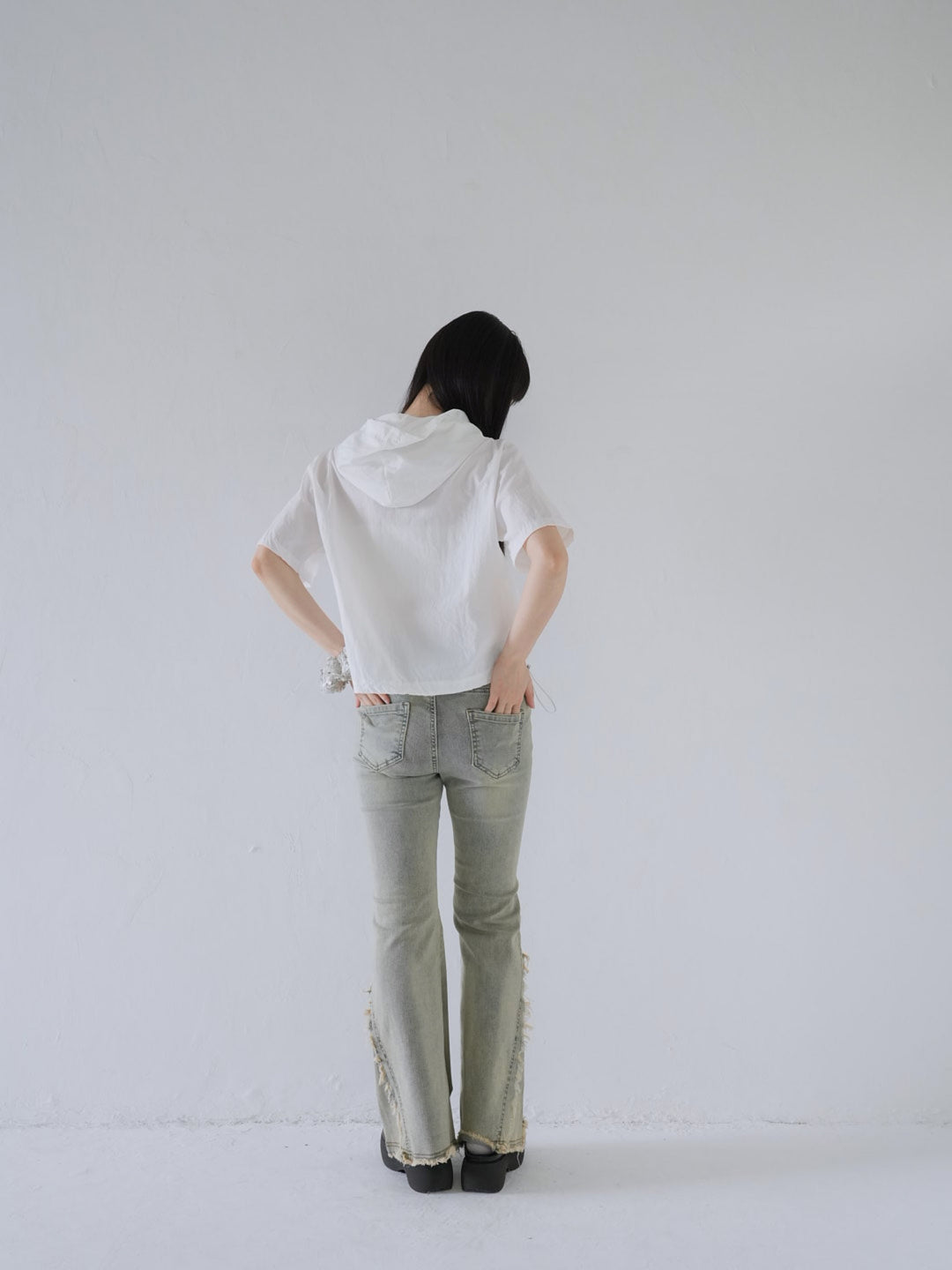 hooded drawstring crop tee