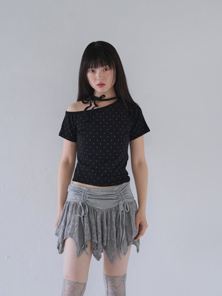 dot ribbon neck tee