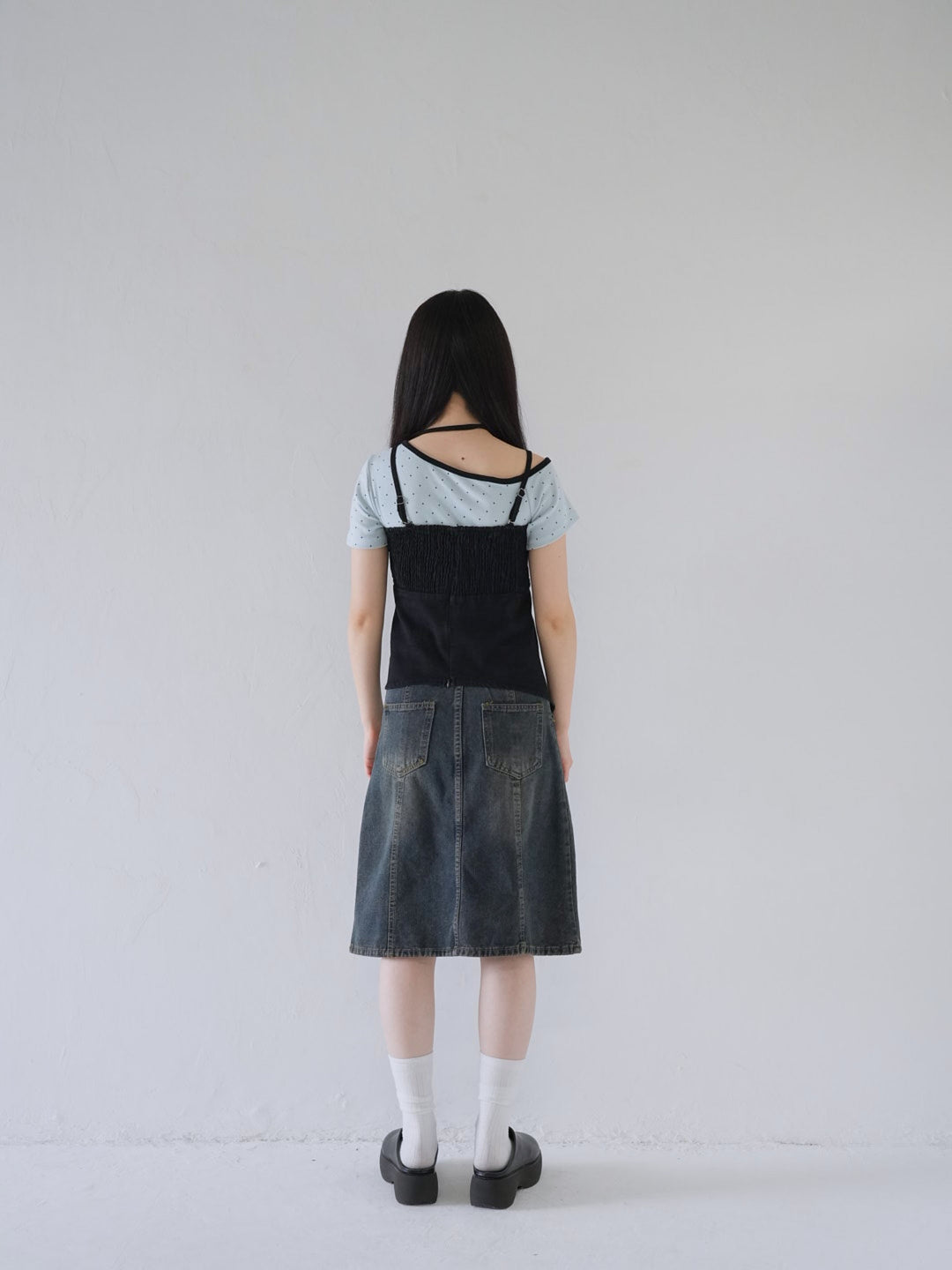 button front denim bustier top