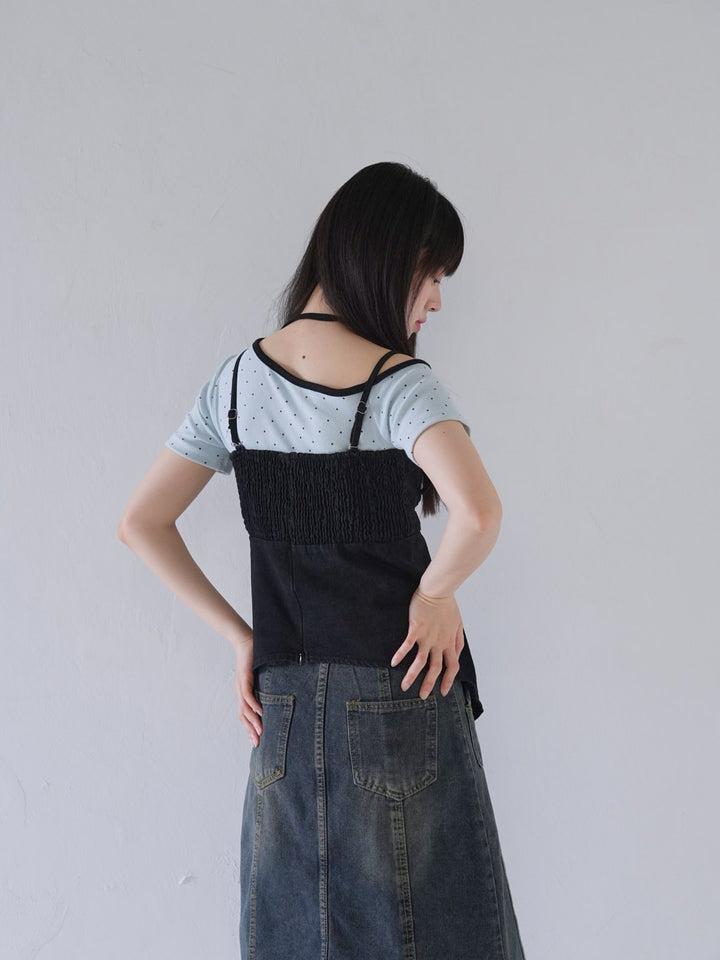 button front denim bustier top