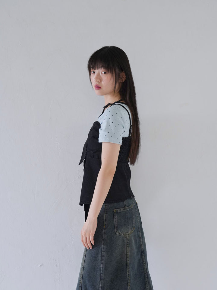 button front denim bustier top