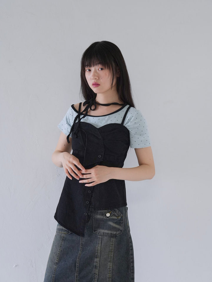 button front denim bustier top