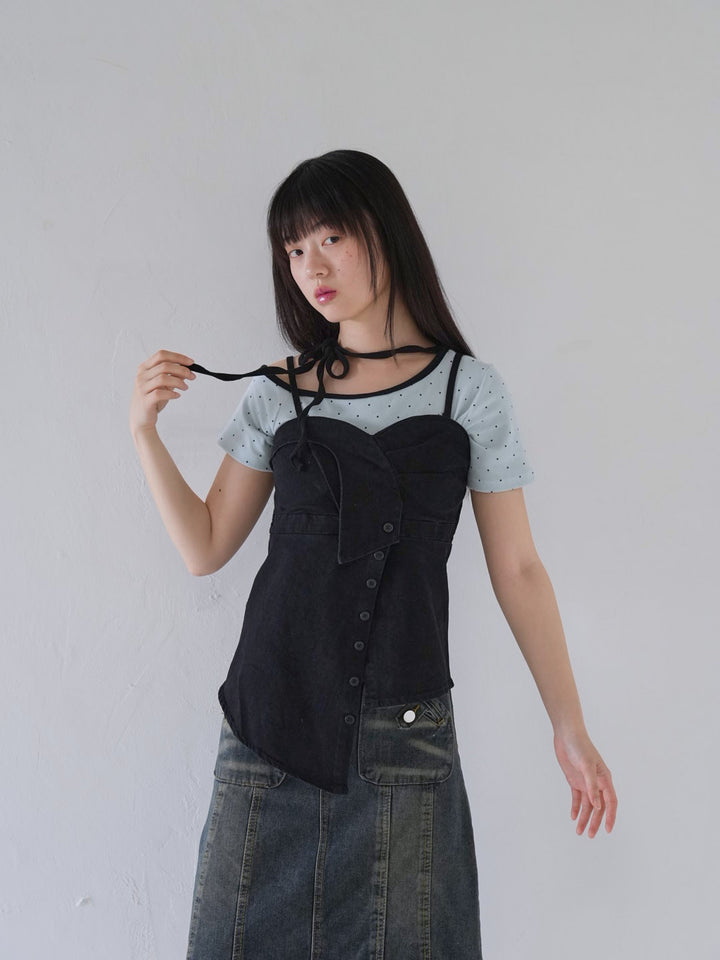 button front denim bustier top