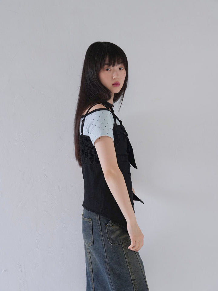 button front denim bustier top
