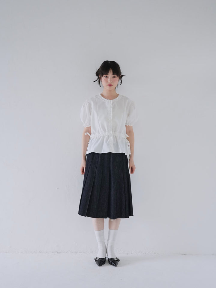 ruffle trim puff sleeve blouse