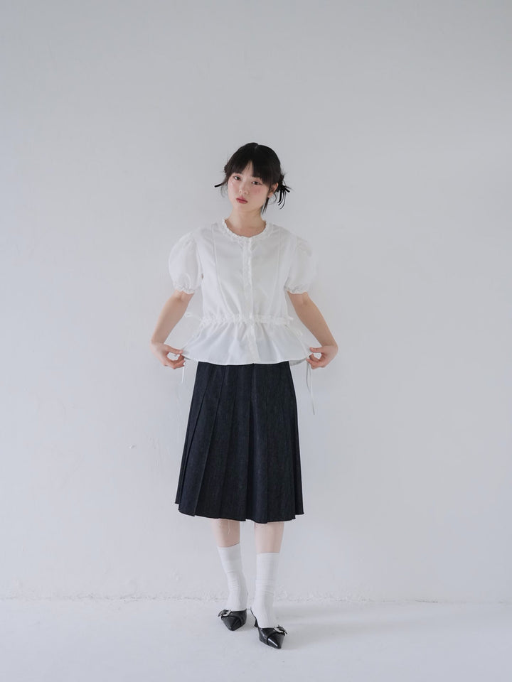 ruffle trim puff sleeve blouse