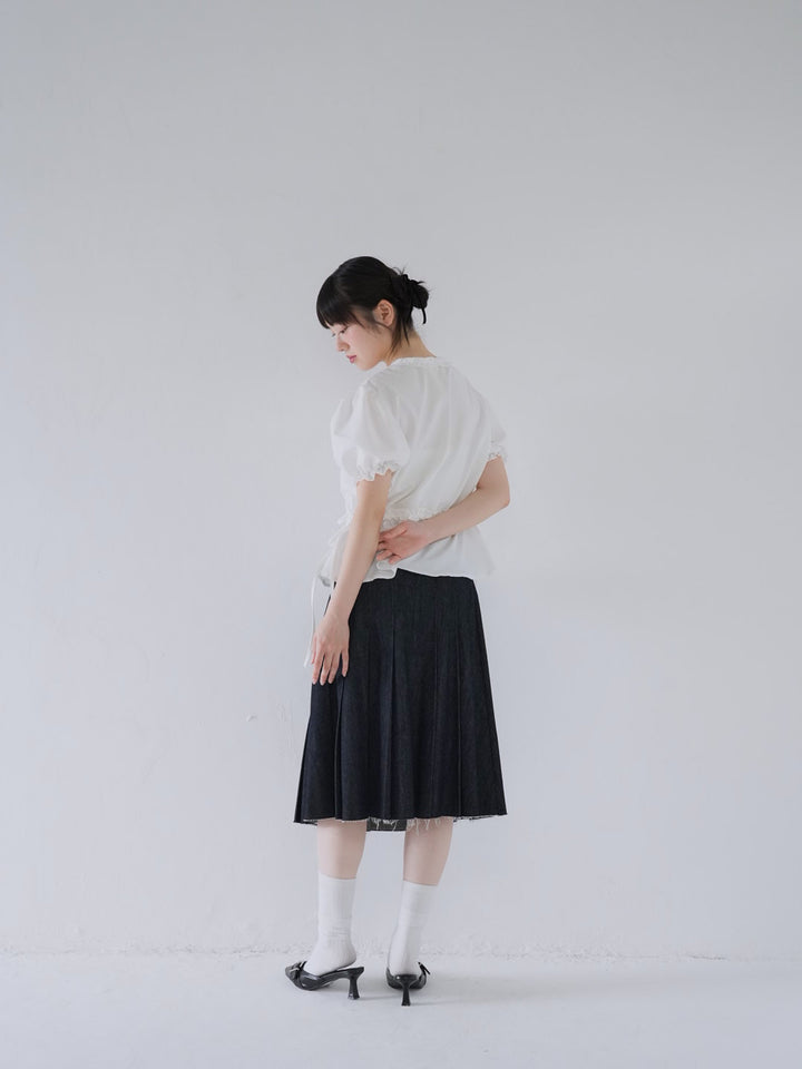 ruffle trim puff sleeve blouse
