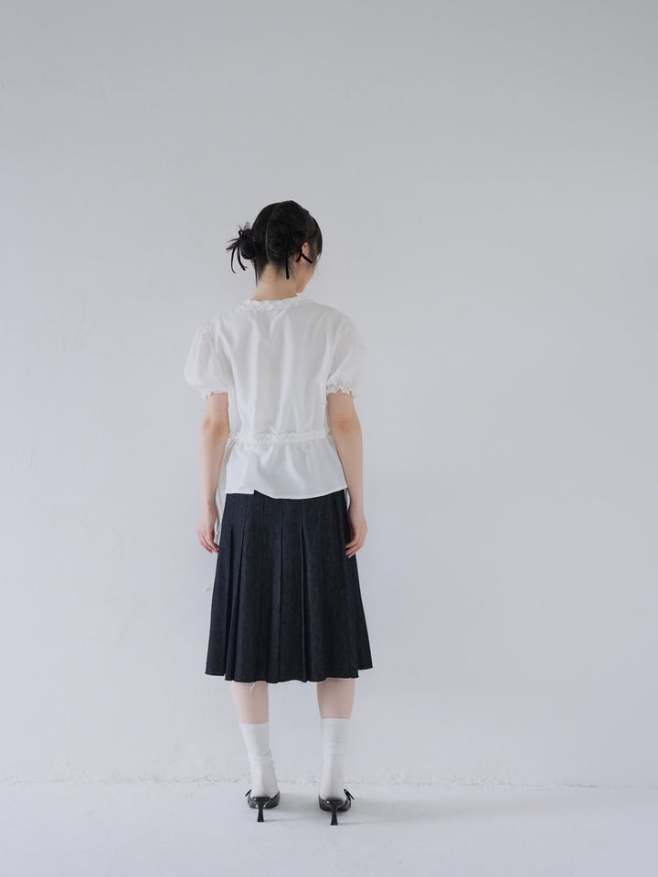 ruffle trim puff sleeve blouse