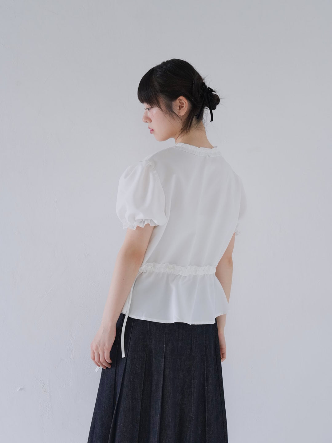 ruffle trim puff sleeve blouse