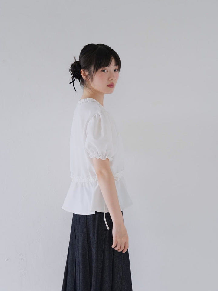 ruffle trim puff sleeve blouse