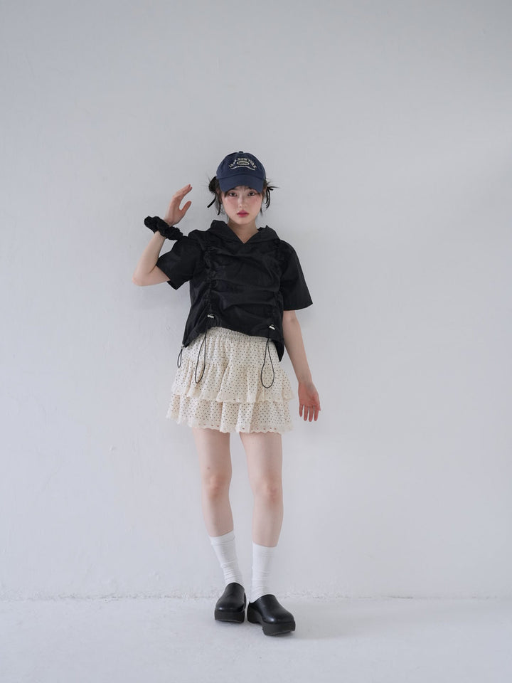 hooded drawstring crop tee
