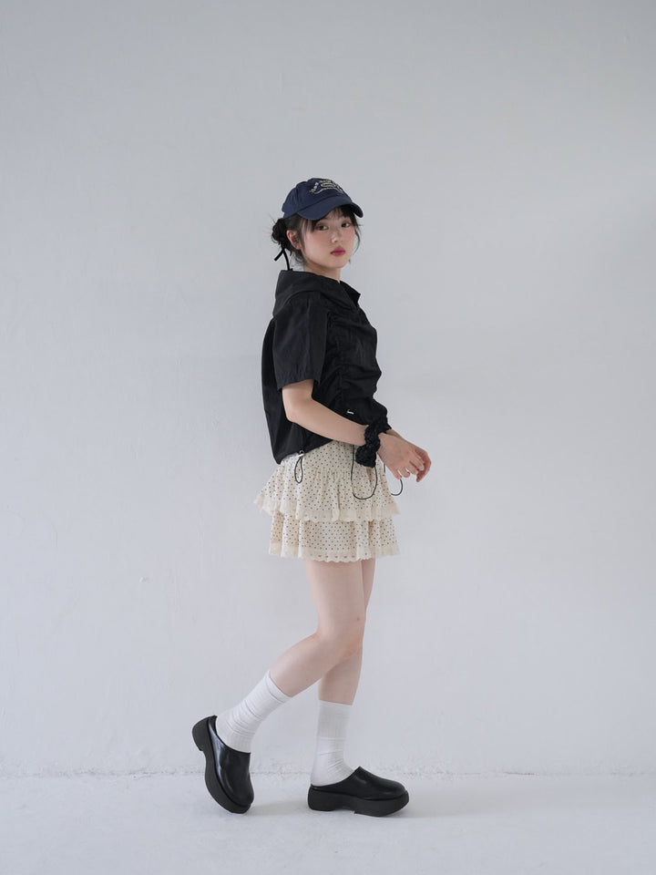 hooded drawstring crop tee