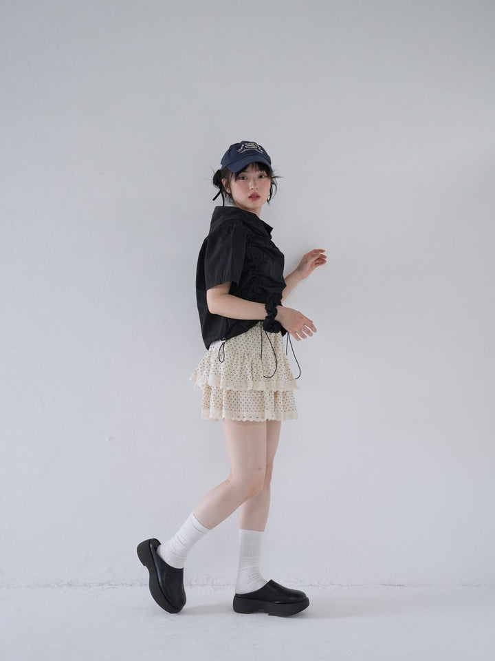 hooded drawstring crop tee