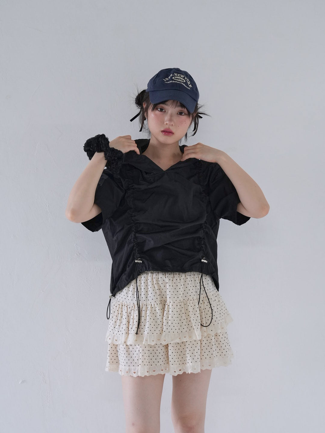 hooded drawstring crop tee