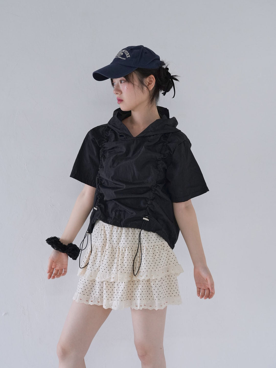 hooded drawstring crop tee
