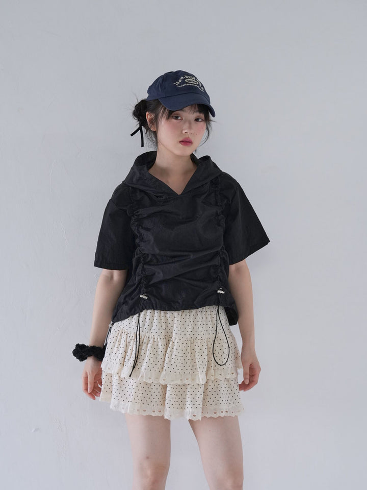 hooded drawstring crop tee