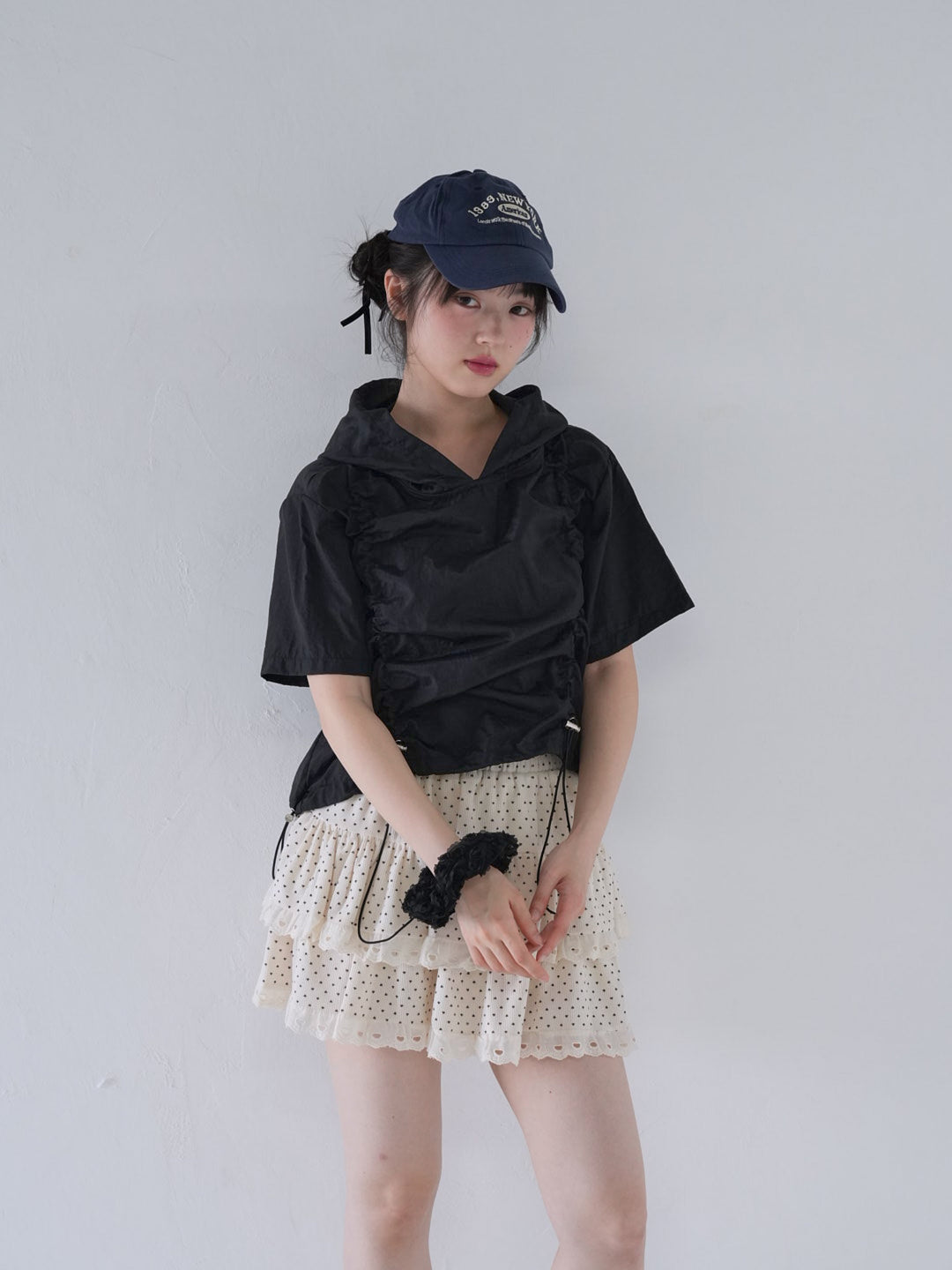 hooded drawstring crop tee