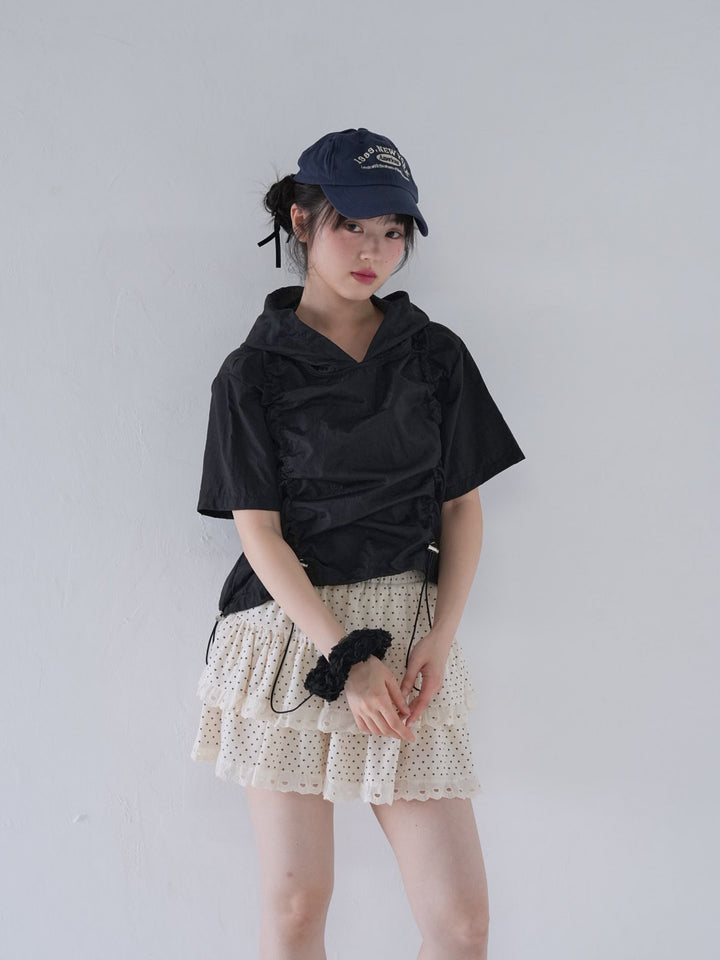 hooded drawstring crop tee