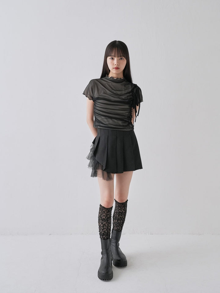 asymmetry frill pleats skirt