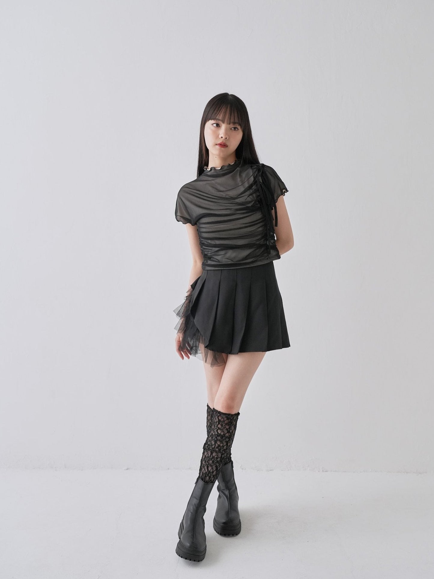 asymmetry frill pleats skirt