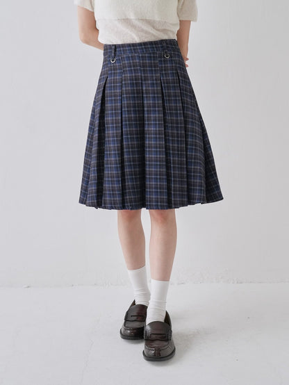 box pleats check midi skirt