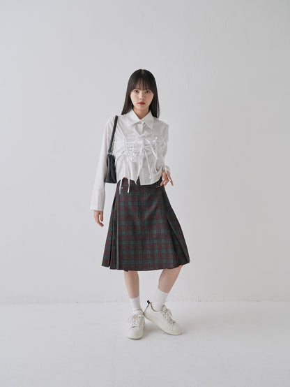 box pleats check midi skirt