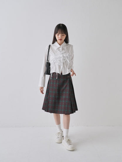 box pleats check midi skirt