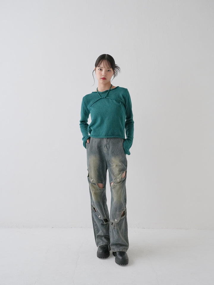 studs cut denim pants
