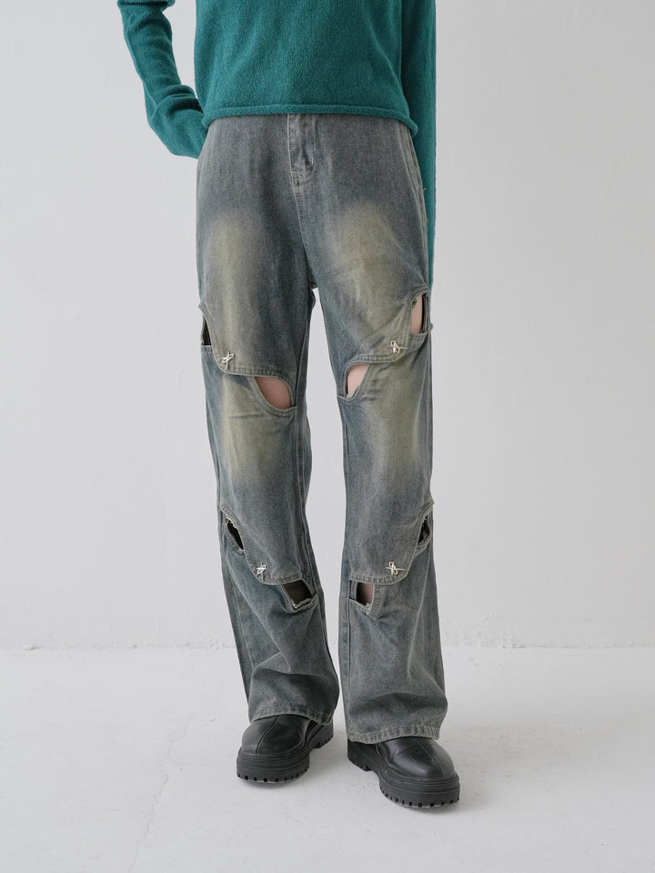 studs cut denim pants