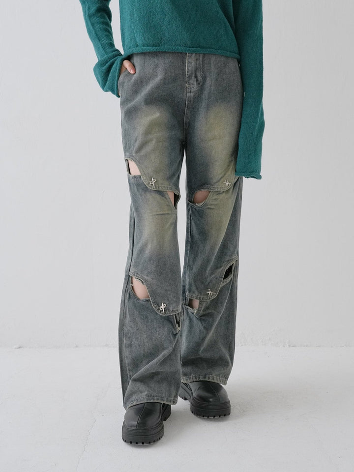studs cut denim pants