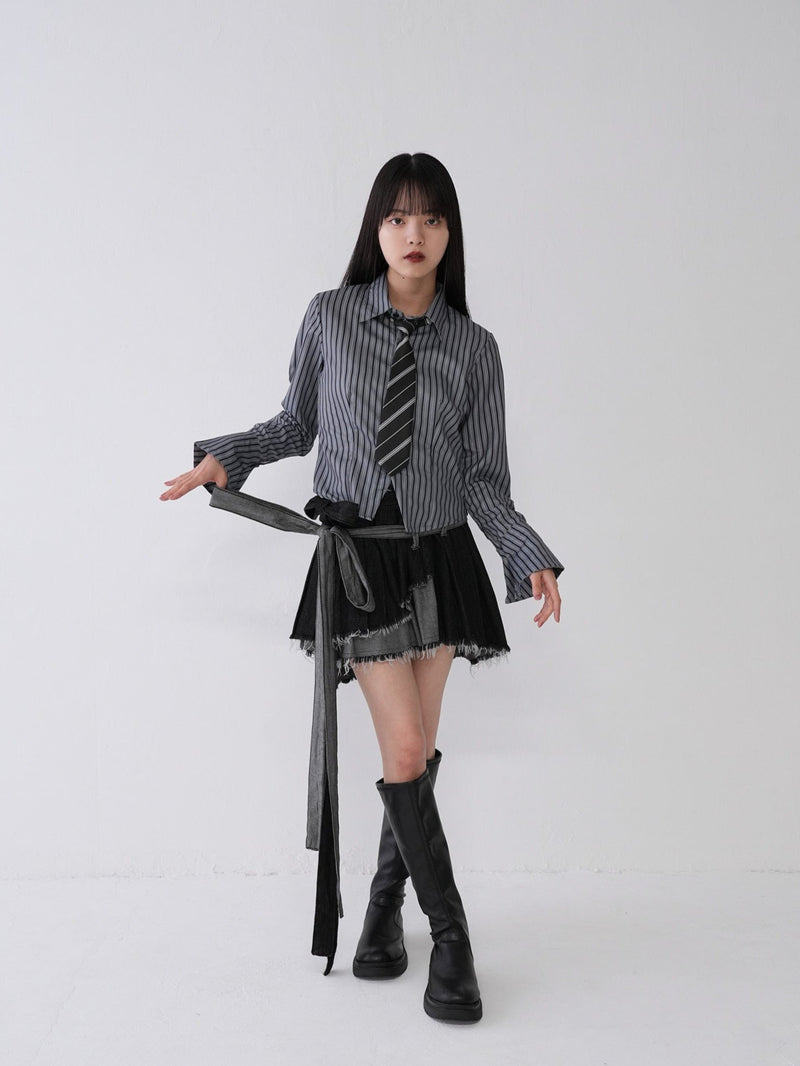 【11月上旬発送予定】double ribbon denim skirt