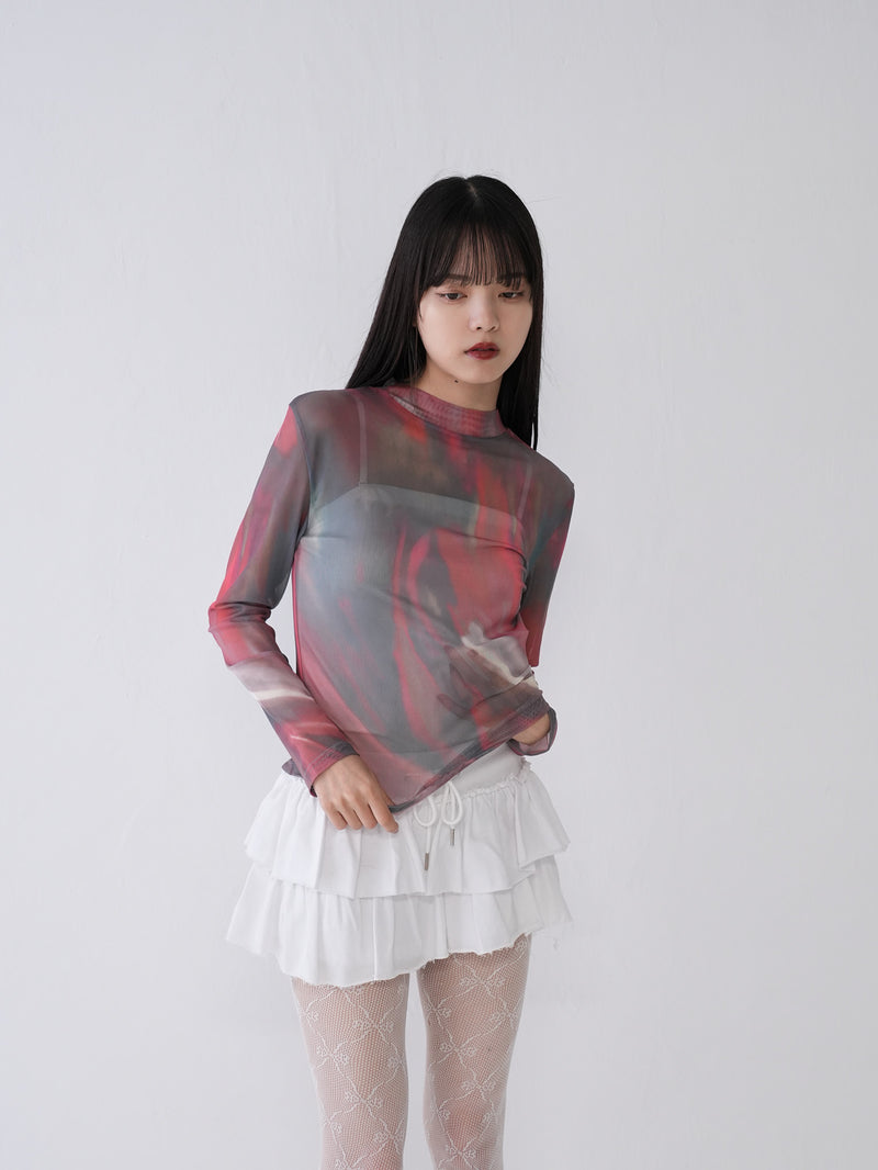 marble high neck sheer tops