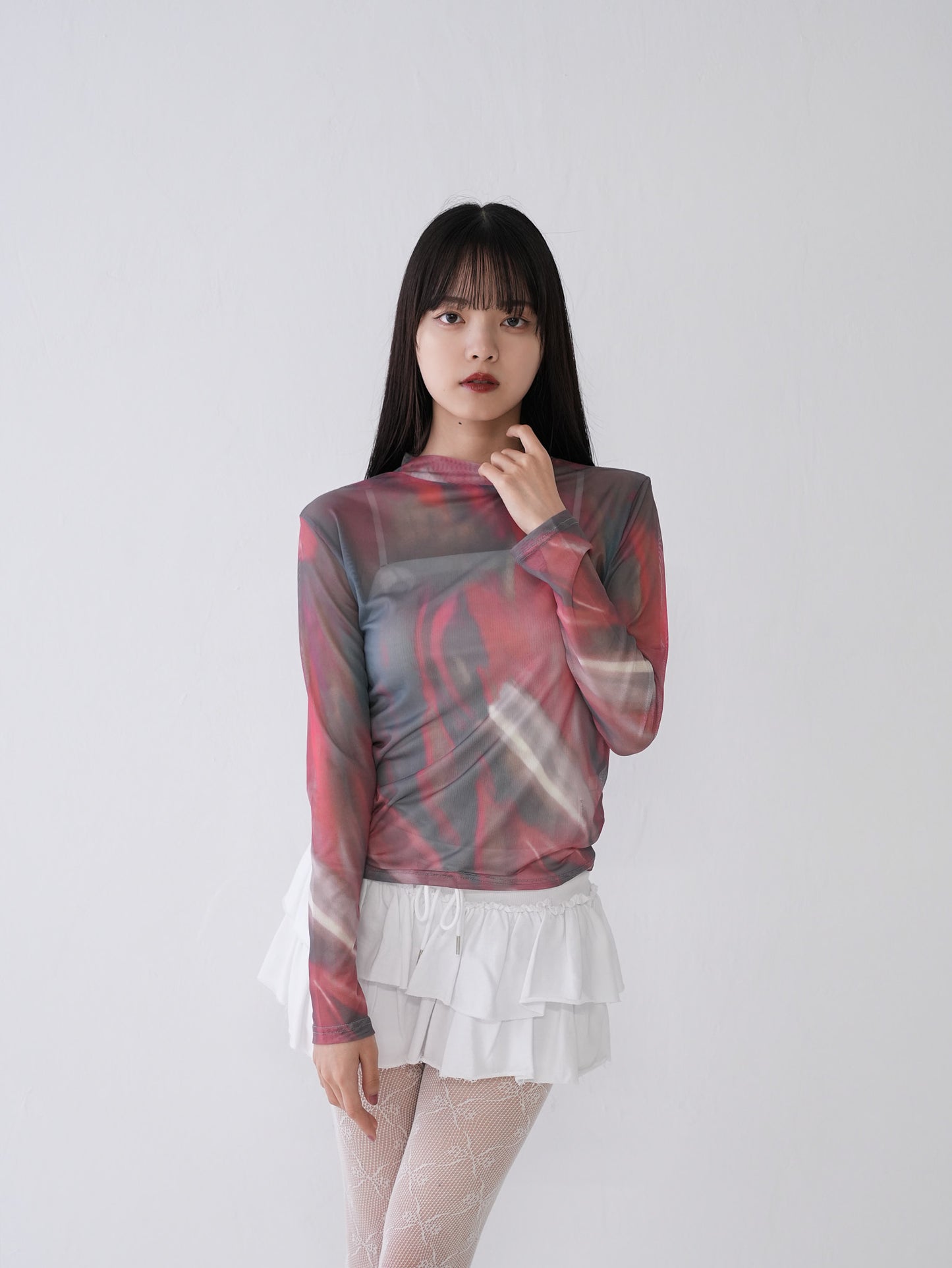 marble high neck sheer tops