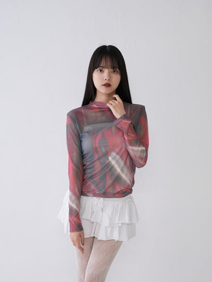 marble high neck sheer tops