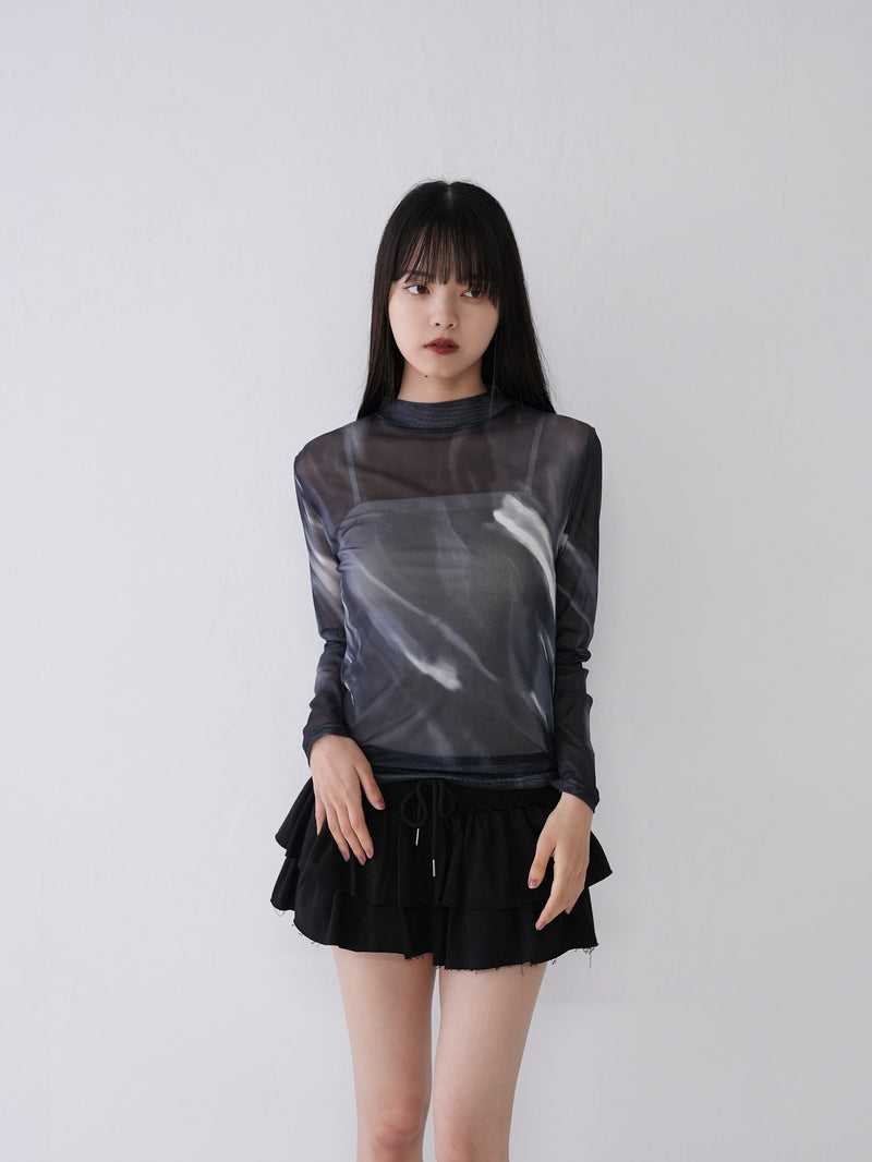 marble high neck sheer tops