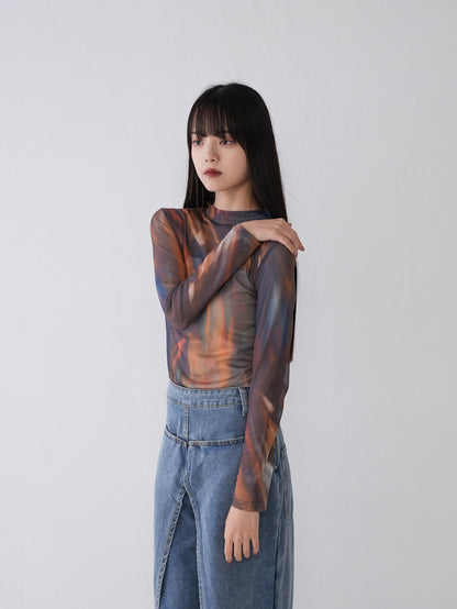 marble high neck sheer tops