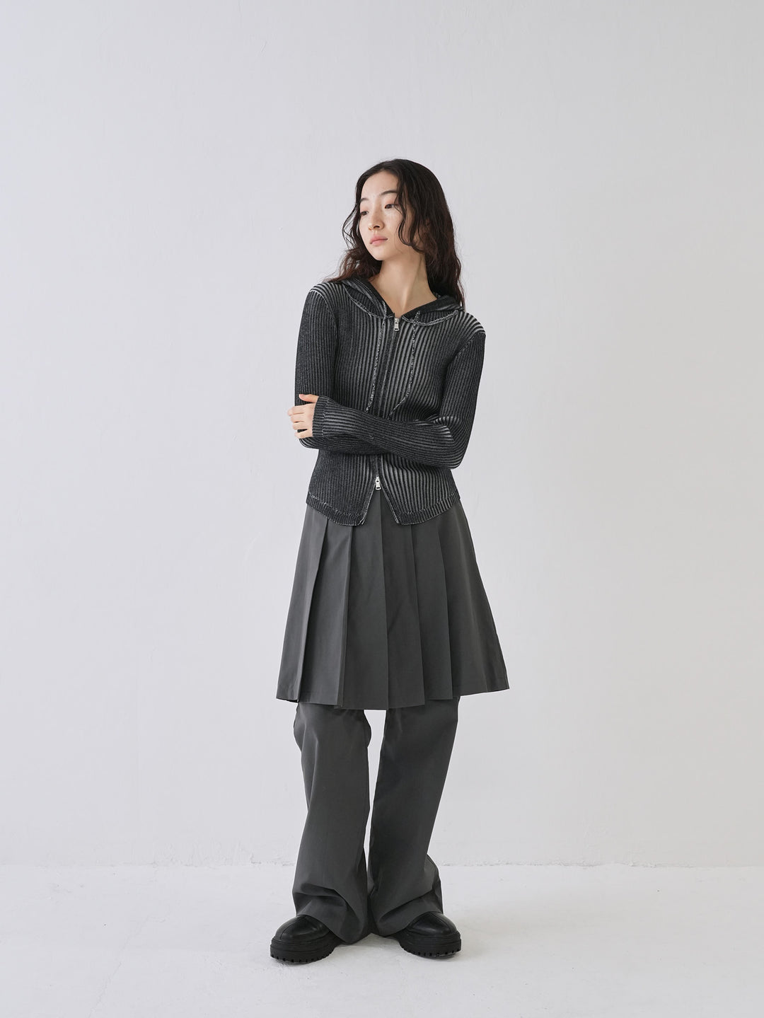 【10月6日発送予定】double zip rib knit