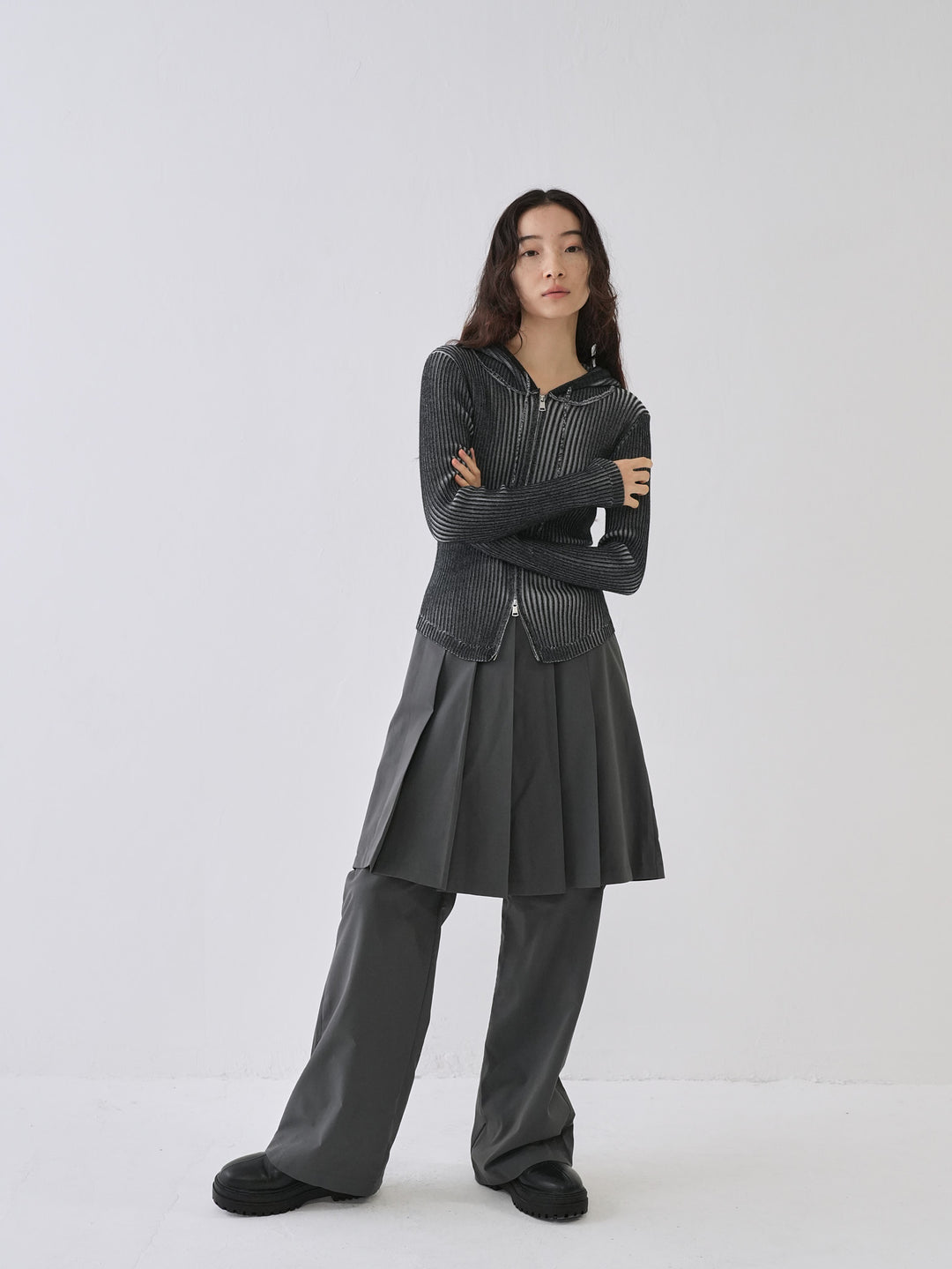 【10月6日発送予定】double zip rib knit