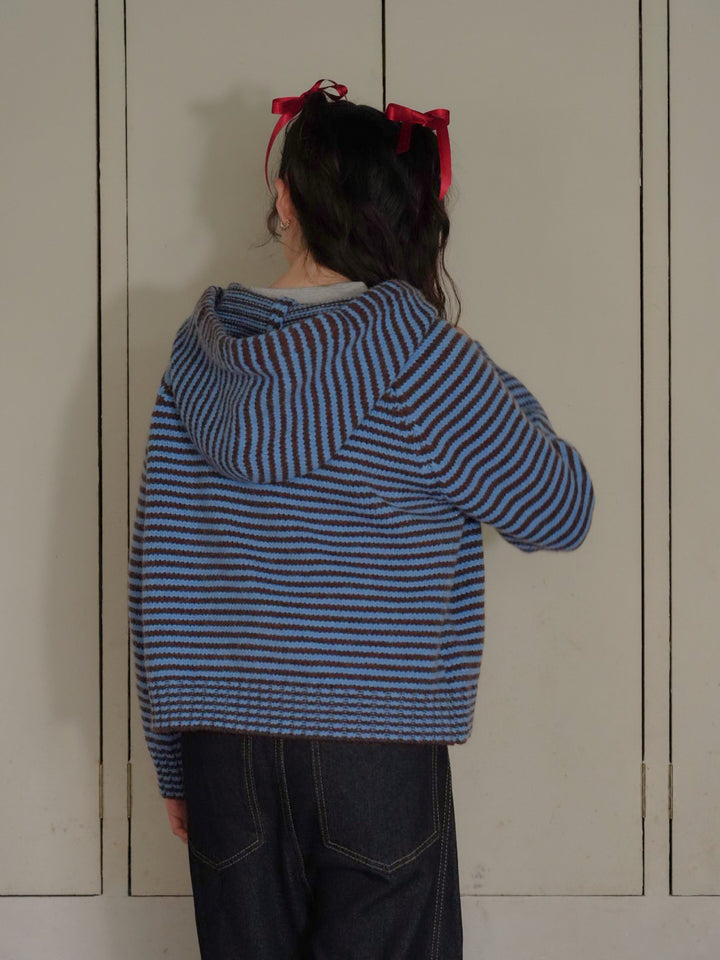 border knit zip hoodie