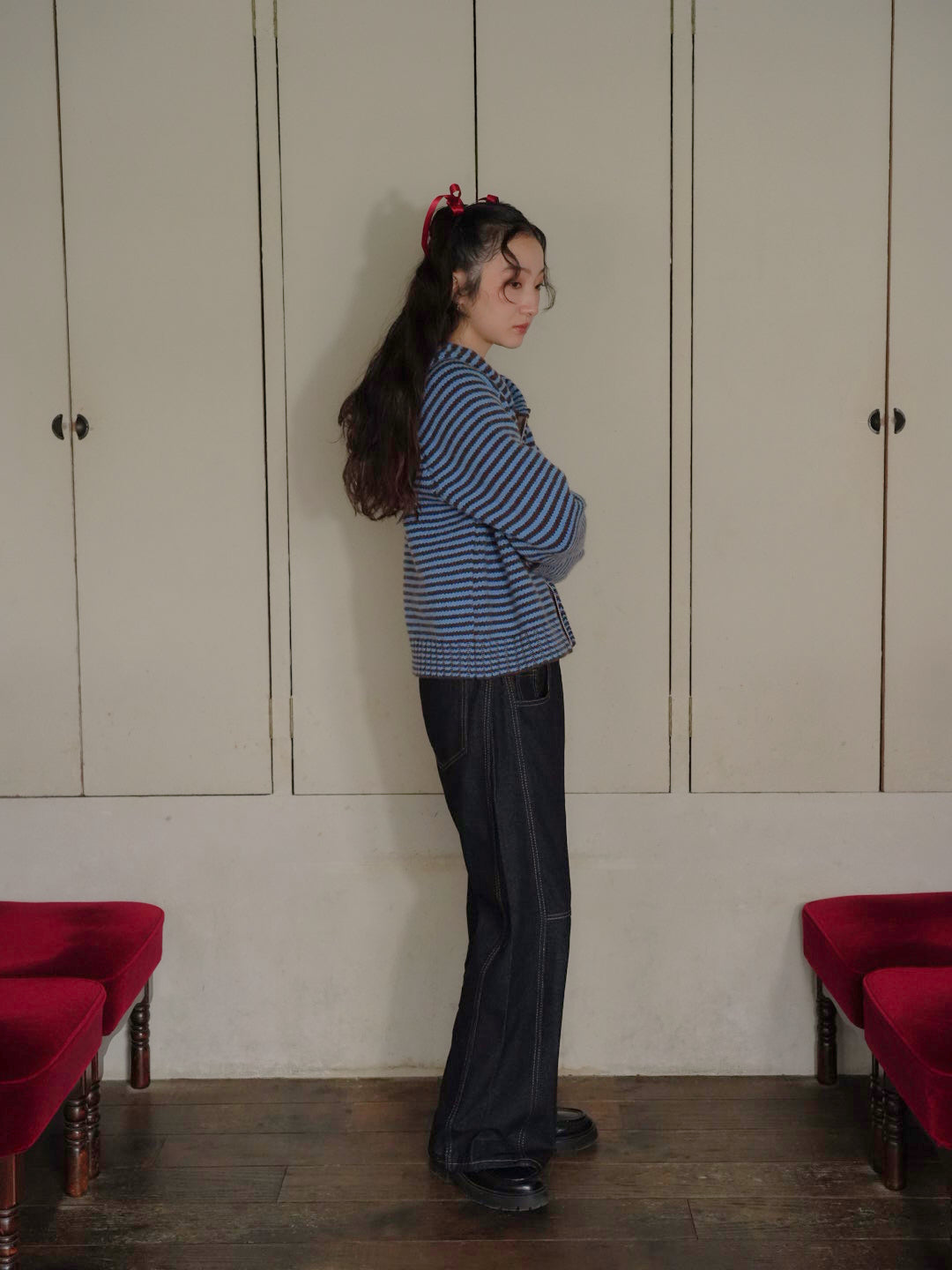 border knit zip hoodie