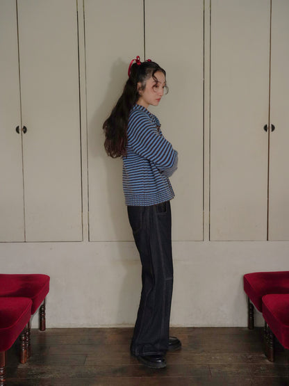 border knit zip hoodie