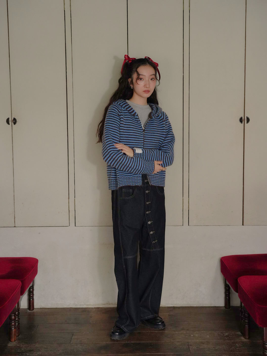 border knit zip hoodie