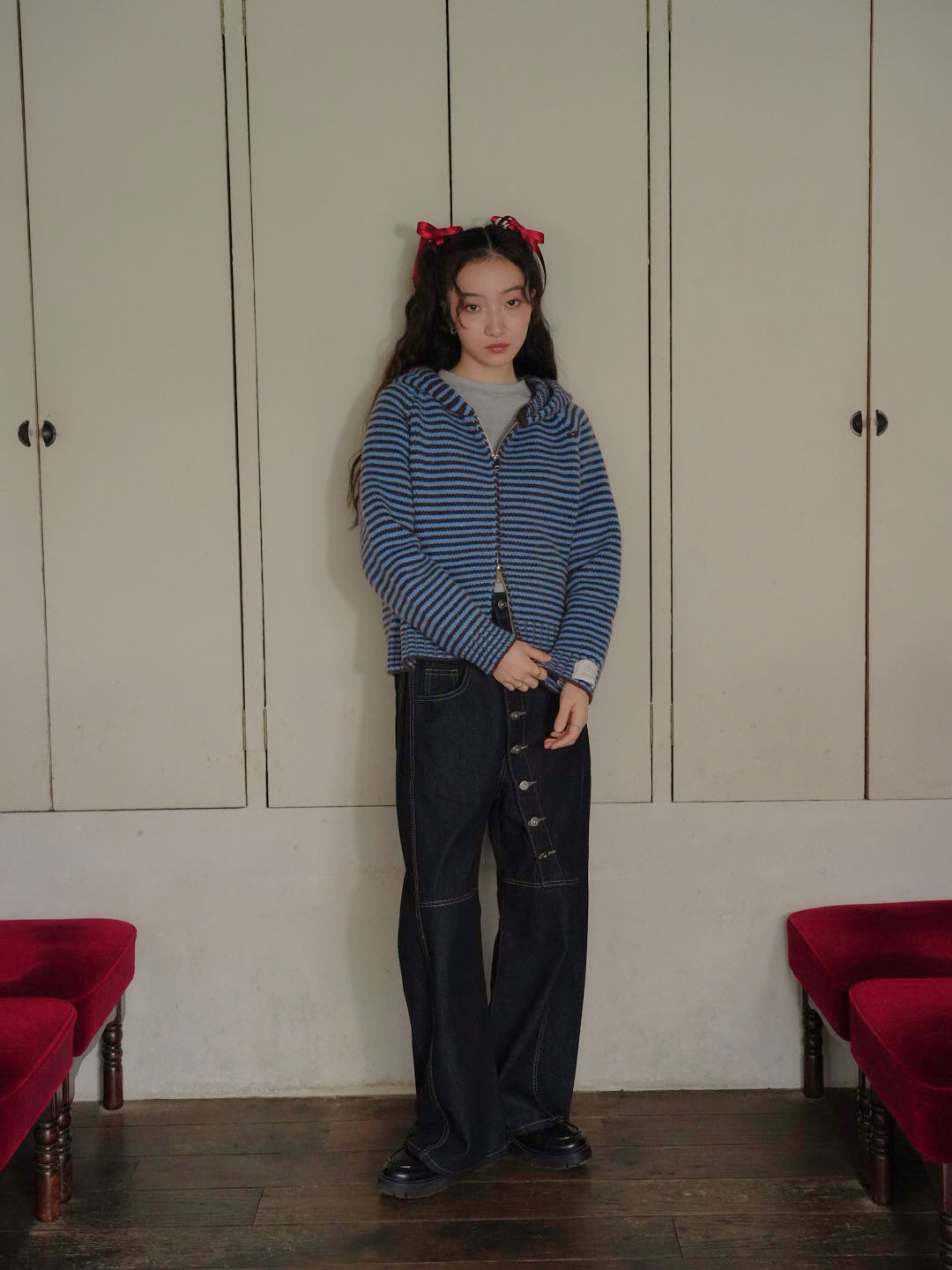 border knit zip hoodie