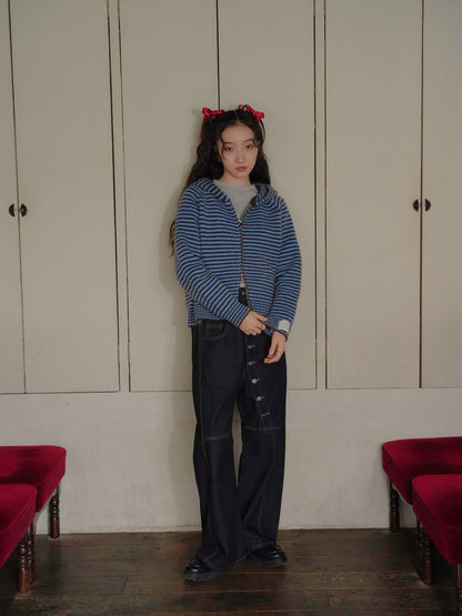 border knit zip hoodie