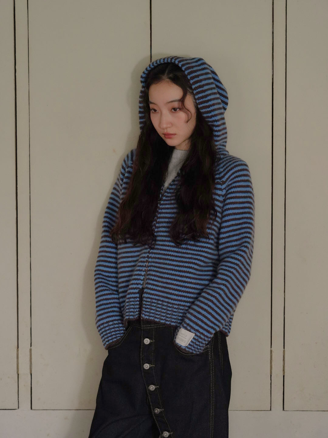 border knit zip hoodie