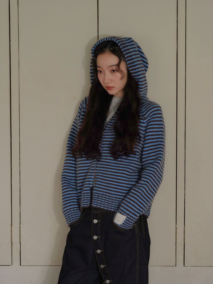 border knit zip hoodie