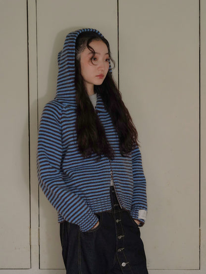 border knit zip hoodie