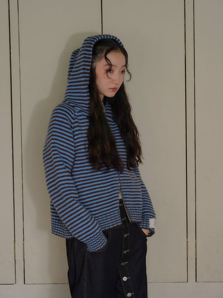 border knit zip hoodie