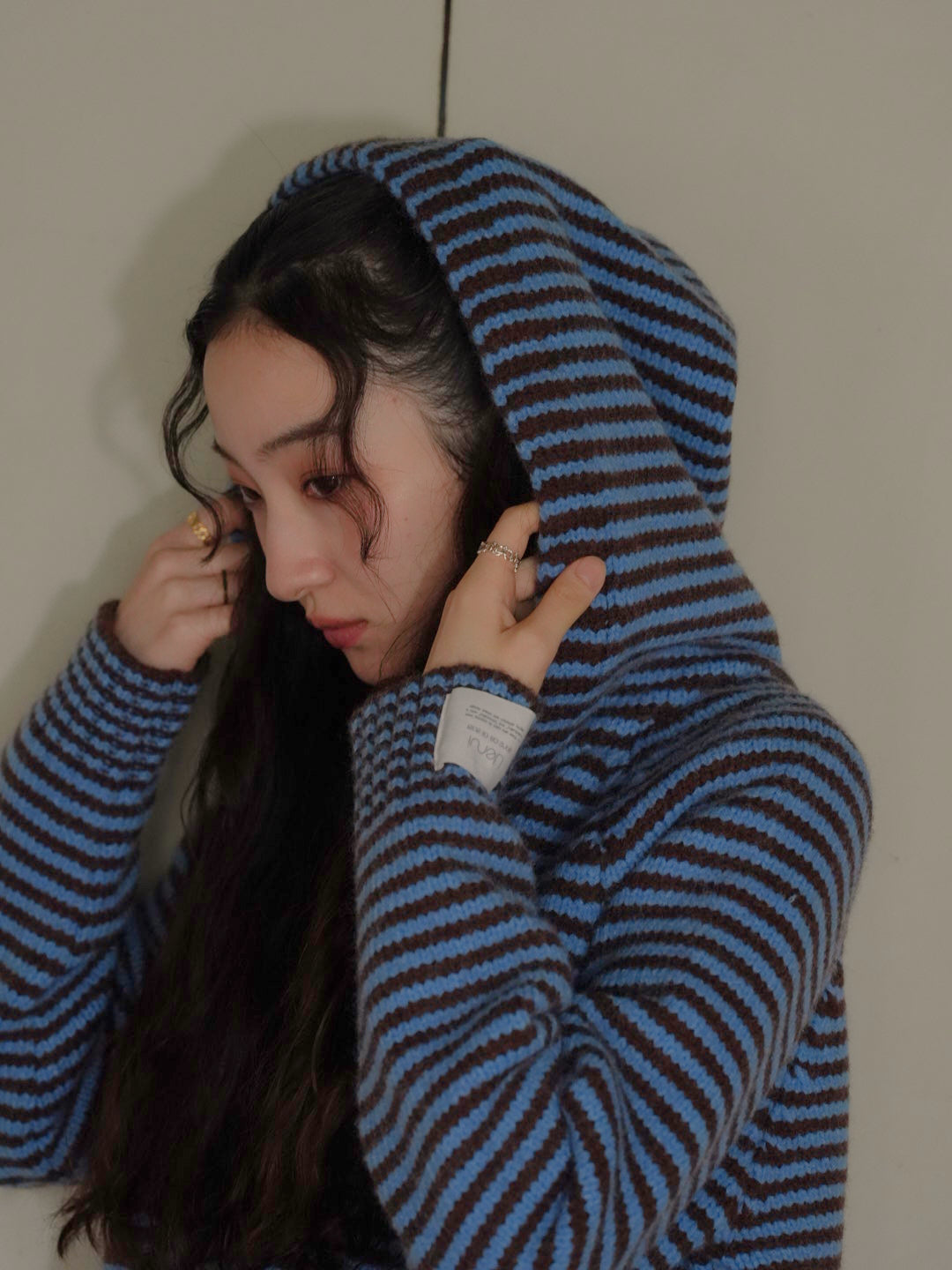 border knit zip hoodie